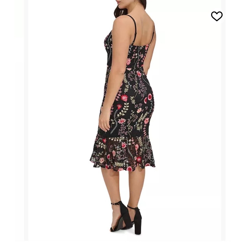 Siena Women Black Floral Embroidered Lace Midi Dress Mermaid Flounce Hem Size 14 - Picture 4 of 11